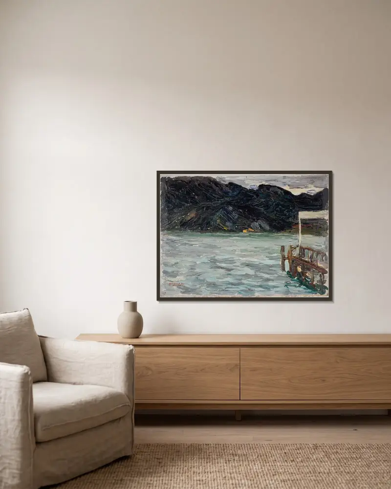 Kochel, sjö och port I av Wassily Kandinsky inramad på en vägg