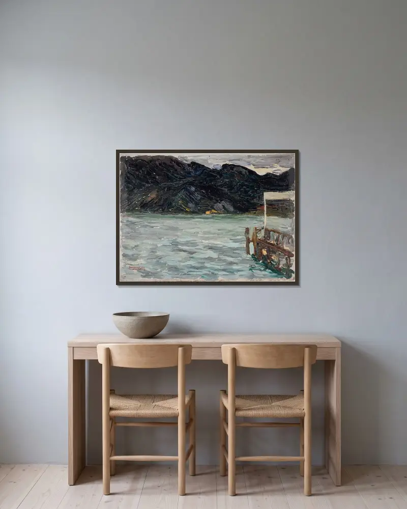 Kochel, sjö och port I av Wassily Kandinsky inramad på en vägg
