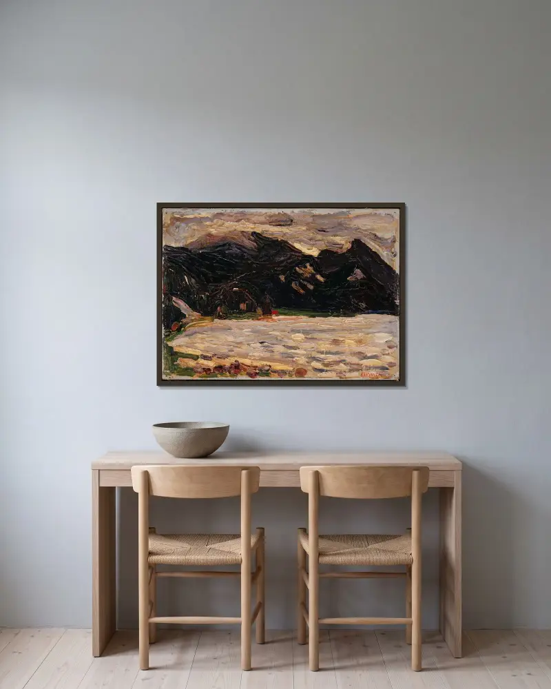 Kochel, sjön och Herzogstand av Wassily Kandinsky inramad på en vägg