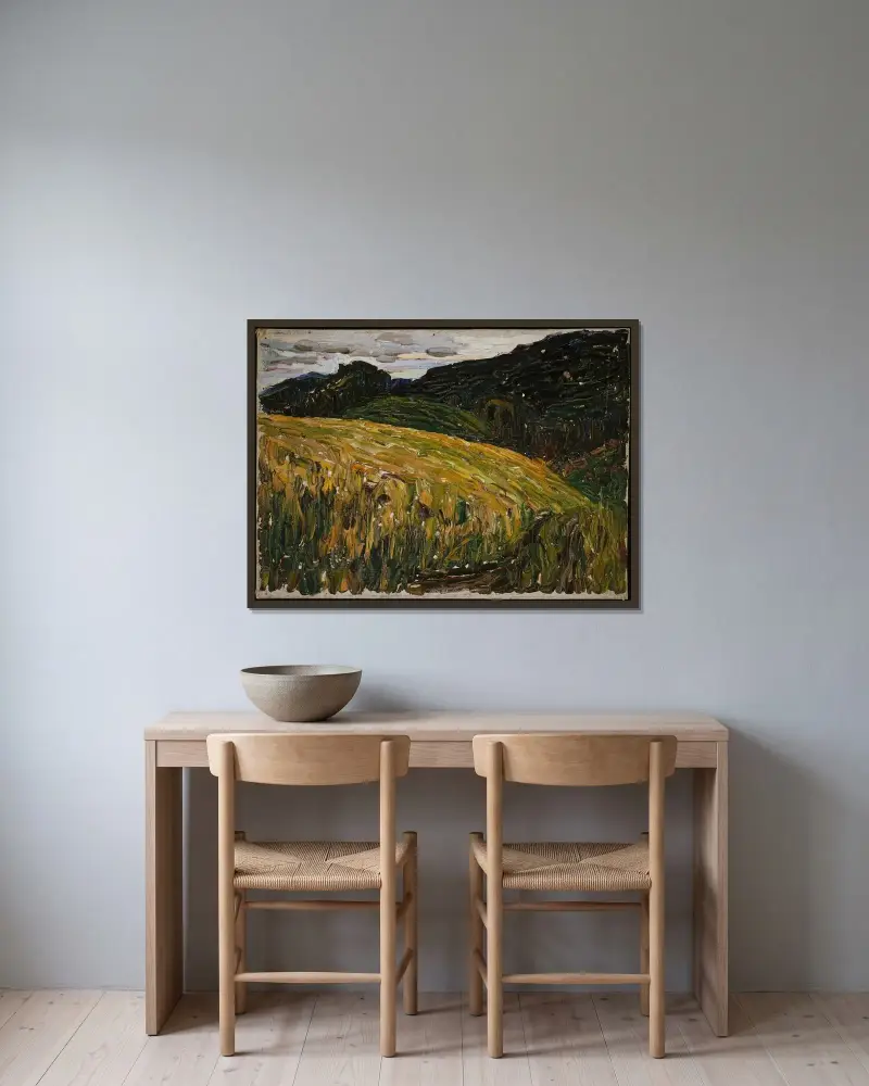 Kochel, Bergwiese von Wassily Kandinsky gerahmt an einer Wand