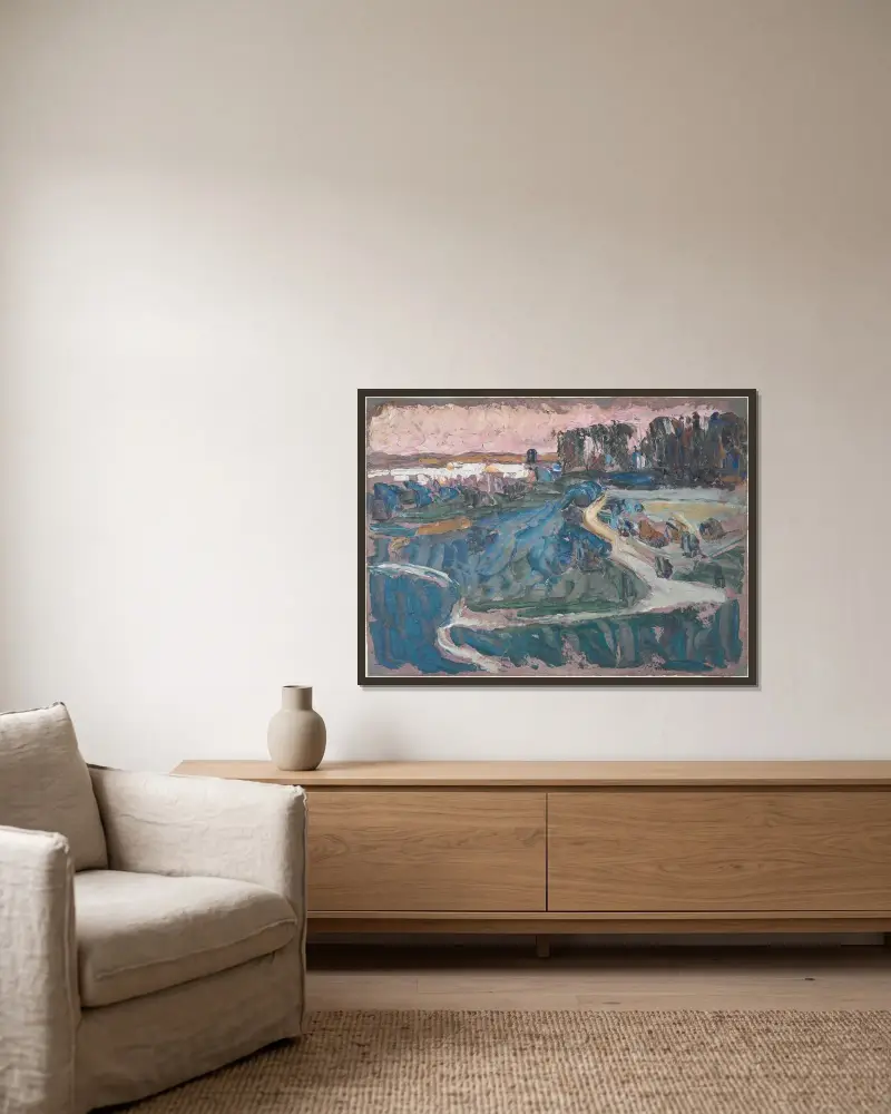 Landschaft (Oberpfalz) av Wassily Kandinsky inramad på en vägg
