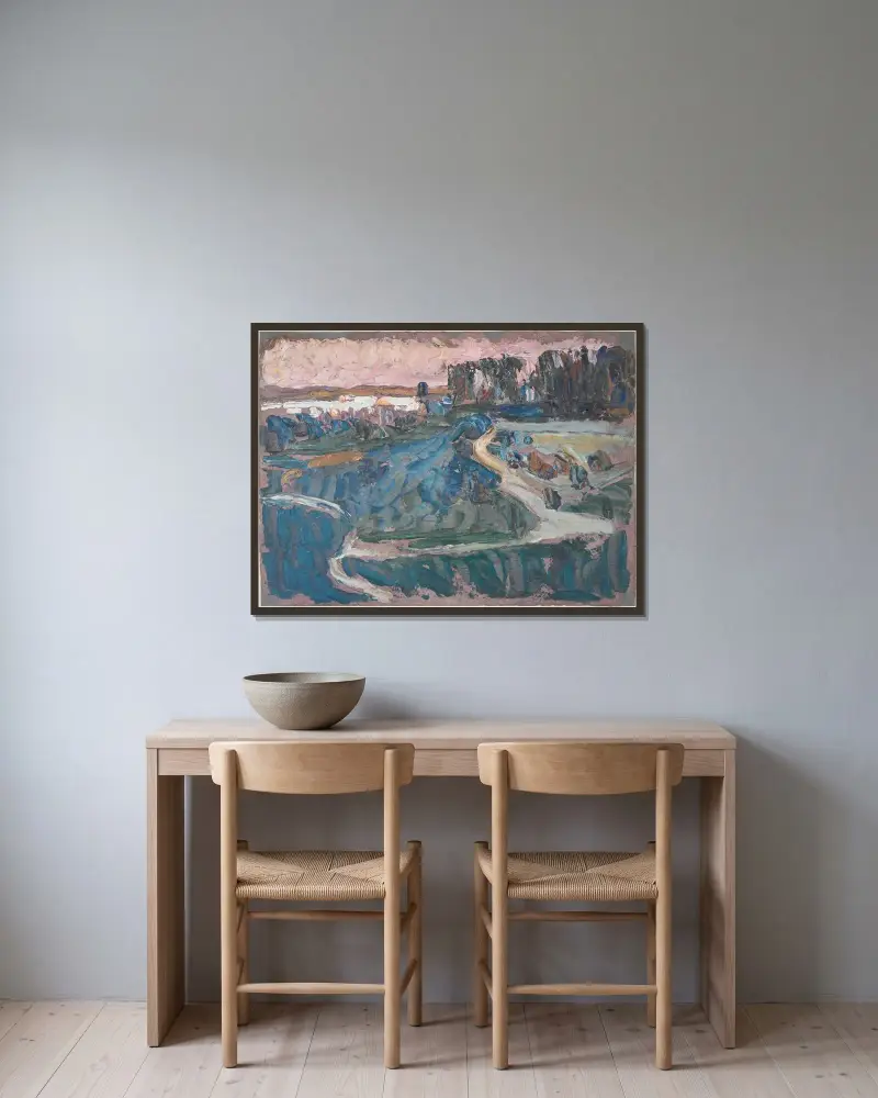 Landschaft (Oberpfalz) av Wassily Kandinsky inramad på en vägg