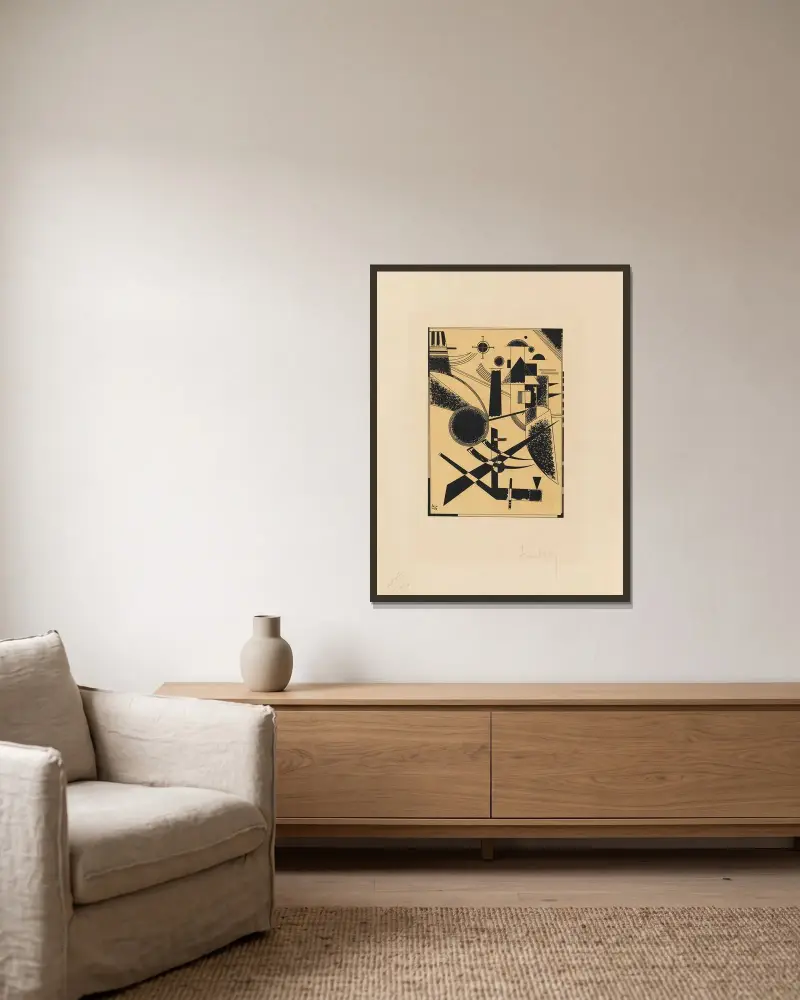 Lithographie No. III av Wassily Kandinsky inramad på en vägg