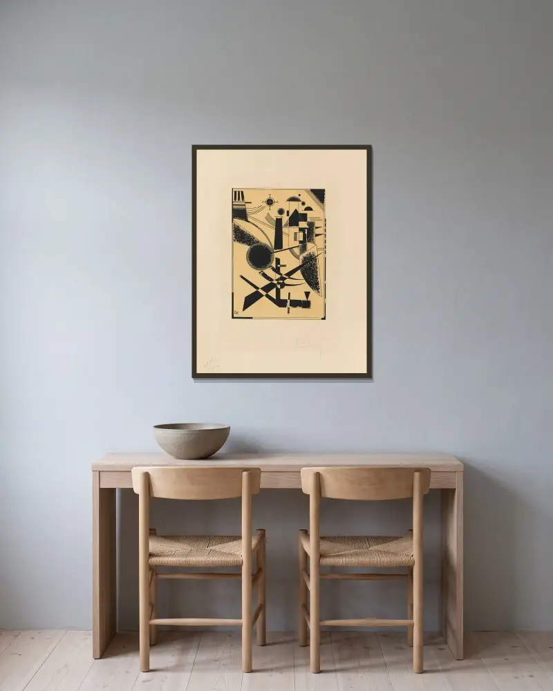 Lithographie No. III av Wassily Kandinsky inramad på en vägg