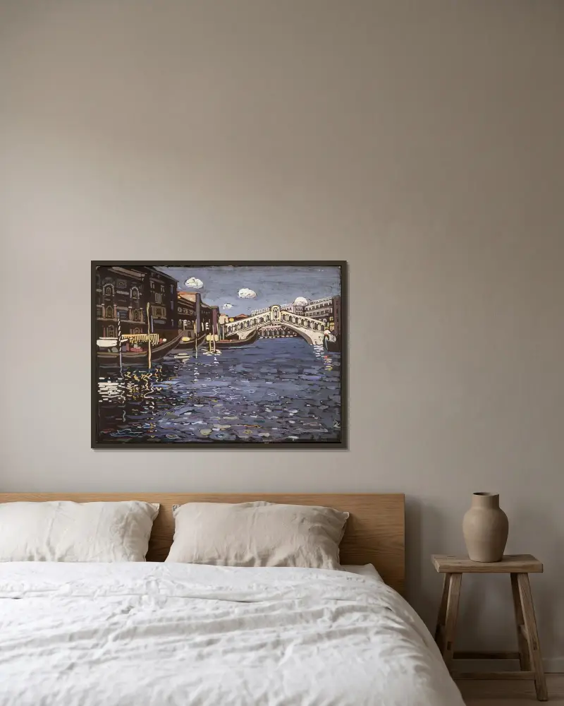 Minne av Venedig 4 (Rialtobron) av Wassily Kandinsky inramad på en vägg