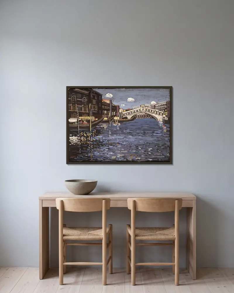 Minne av Venedig 4 (Rialtobron) av Wassily Kandinsky inramad på en vägg