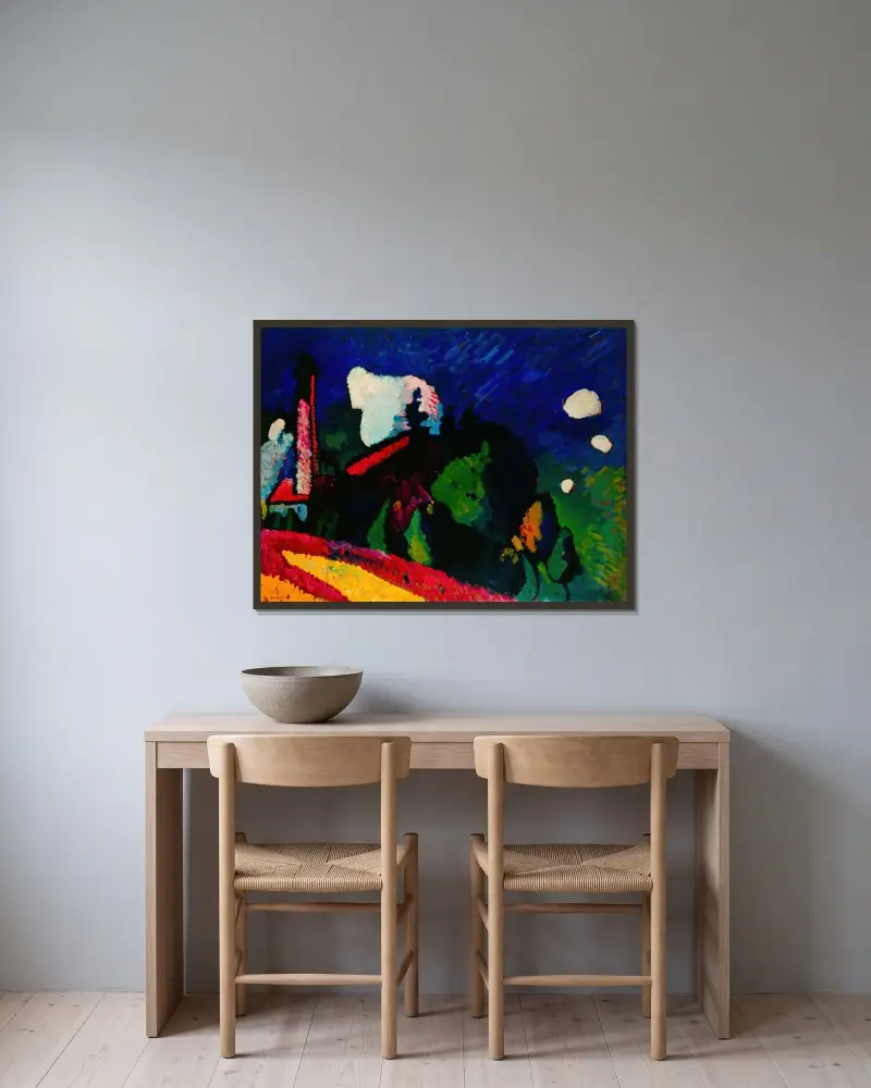 Murnau, Landscape with a Tower av Wassily Kandinsky inramad på en vägg