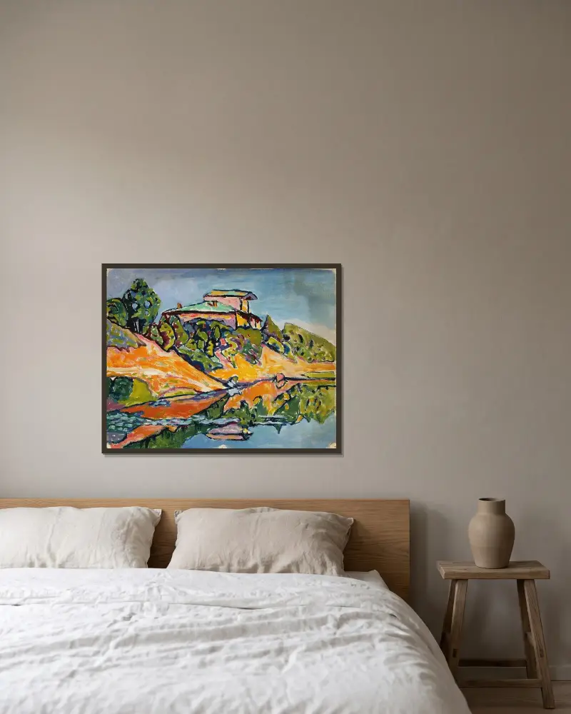 Datja vid dammens kant i närheten av Wassily Kandinsky inramad på en vägg