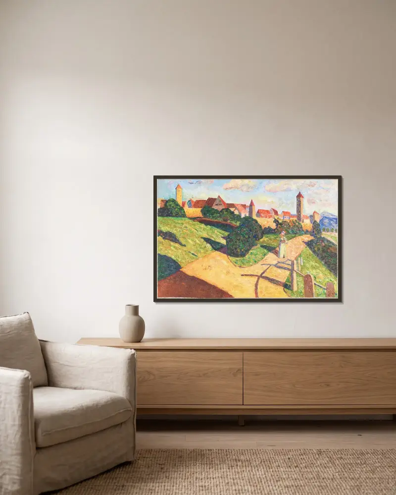 Old Town II av Wassily Kandinsky inramad på en vägg