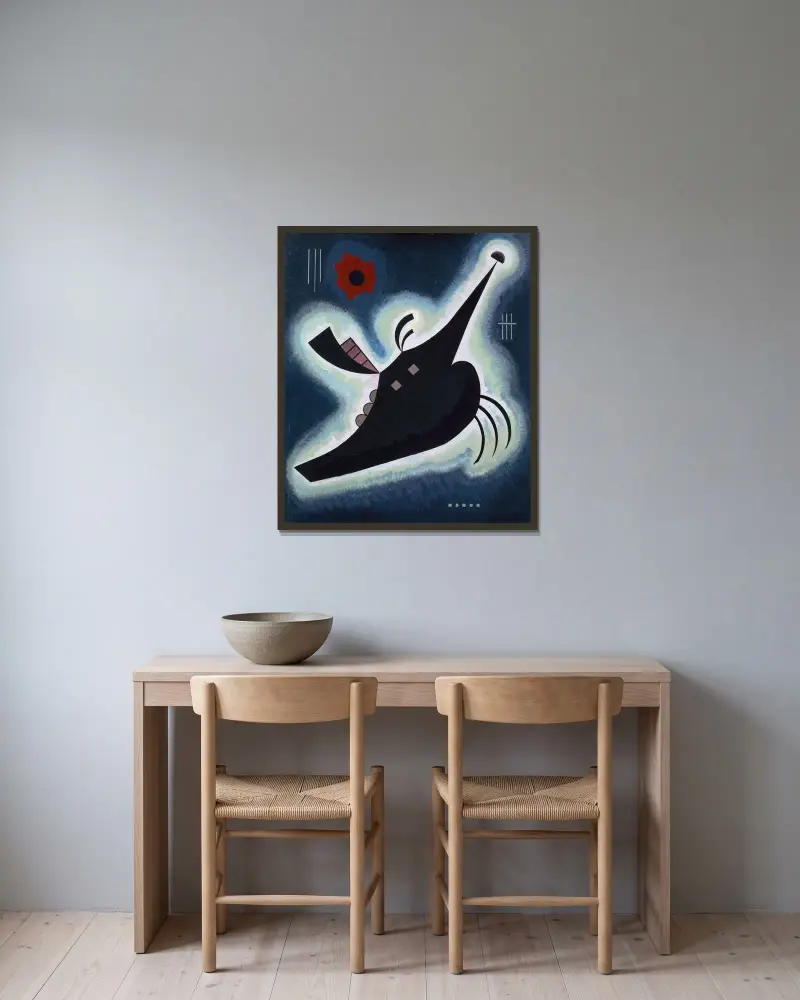 Pointy black av Wassily Kandinsky inramad på en vägg