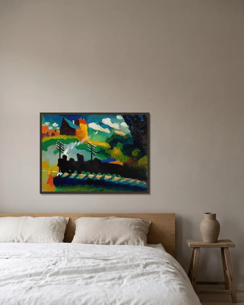 Järnvägen vid Murnau av Wassily Kandinsky inramad på en vägg