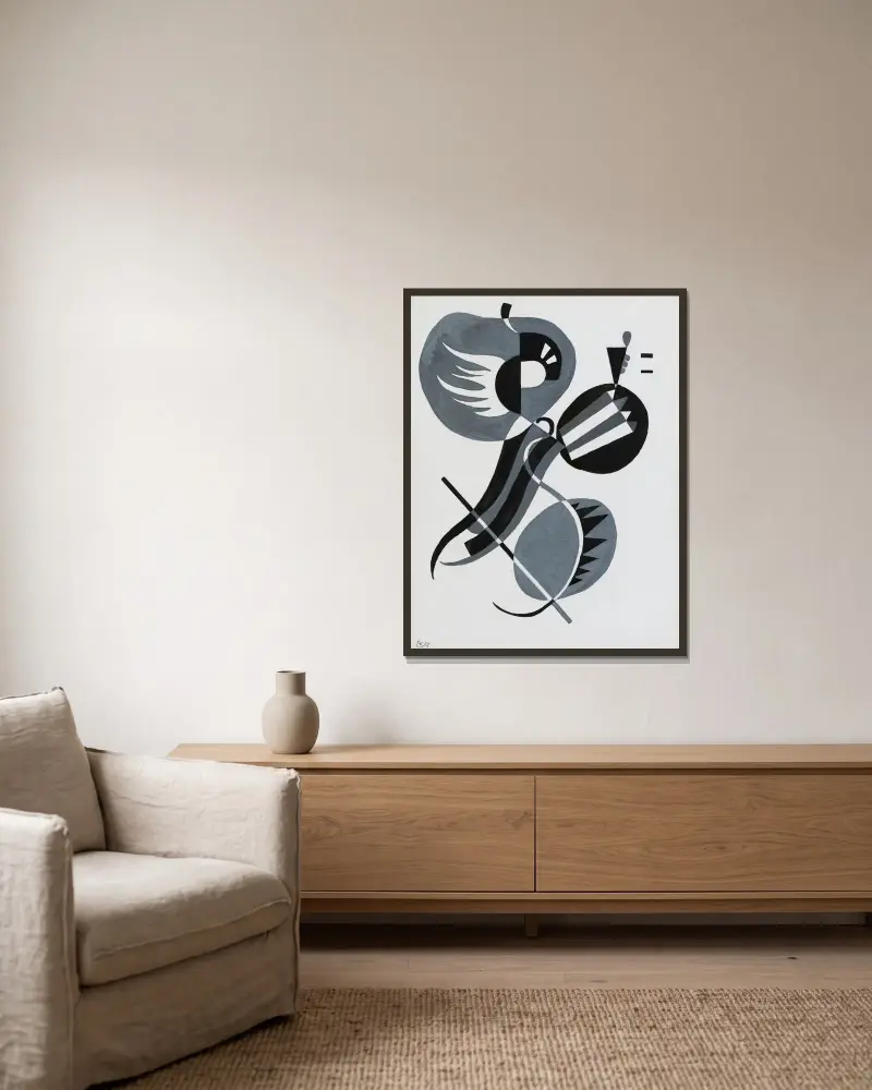Ohne Titel von Wassily Kandinsky gerahmt an einer Wand