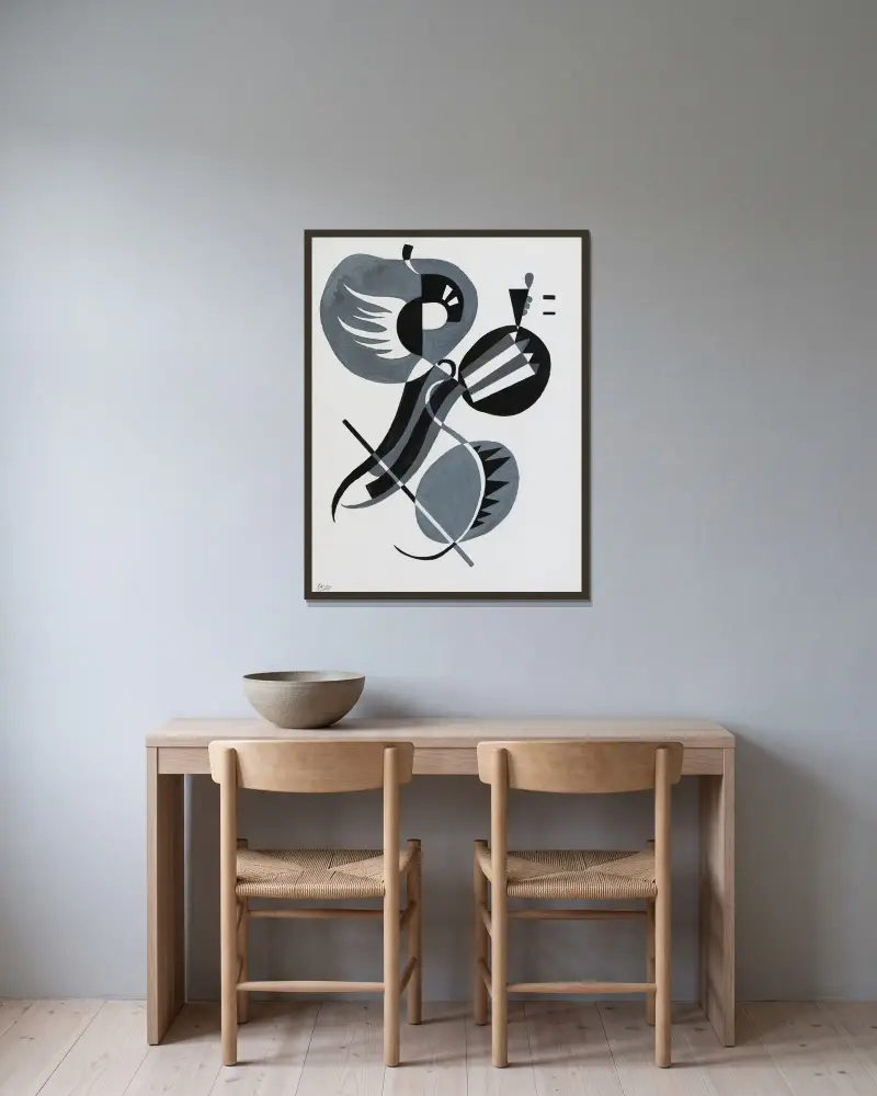 Ohne Titel von Wassily Kandinsky gerahmt an einer Wand