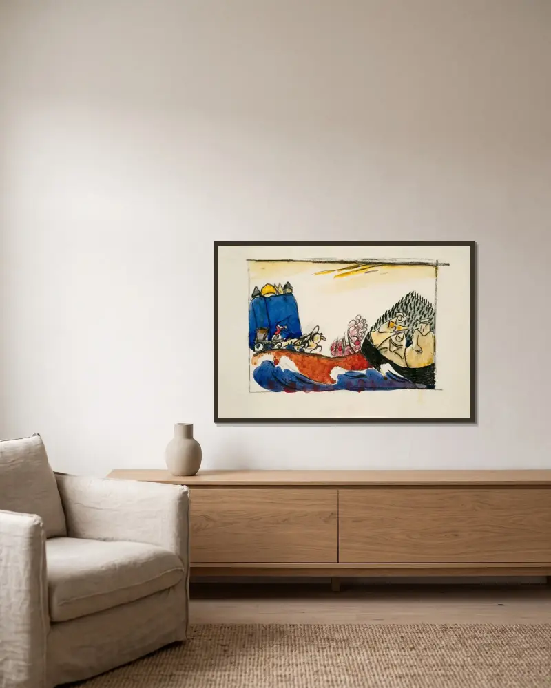 Studie für Bild mit Troika von Wassily Kandinsky gerahmt an einer Wand