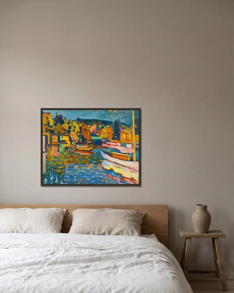 Study For Autumn Landscape With Boats av Wassily Kandinsky inramad på en vägg