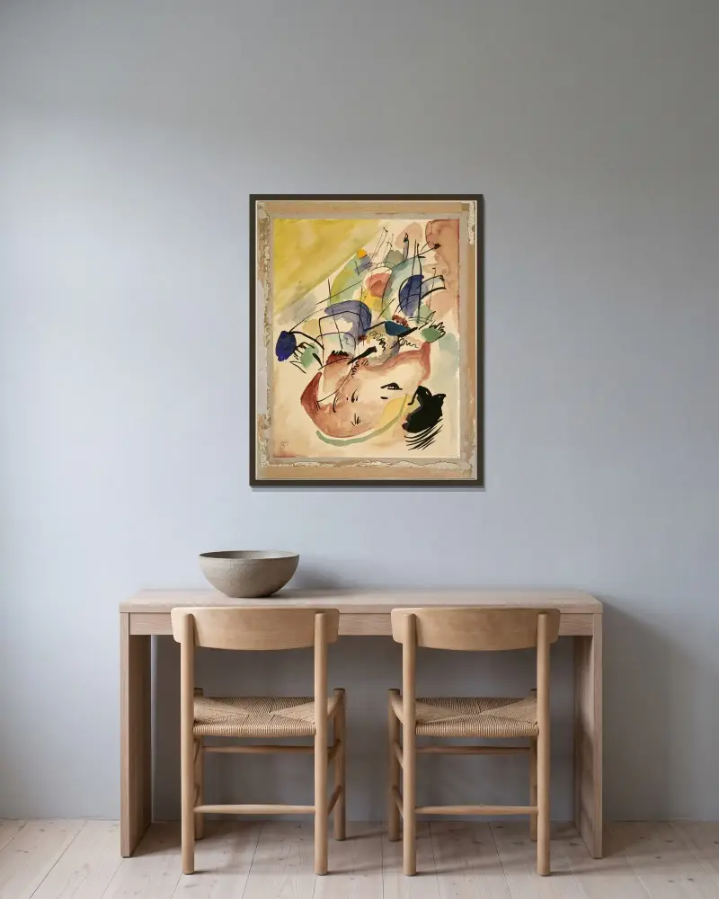 Study for Improvisation 31 (Seeschlacht) av Wassily Kandinsky inramad på en vägg