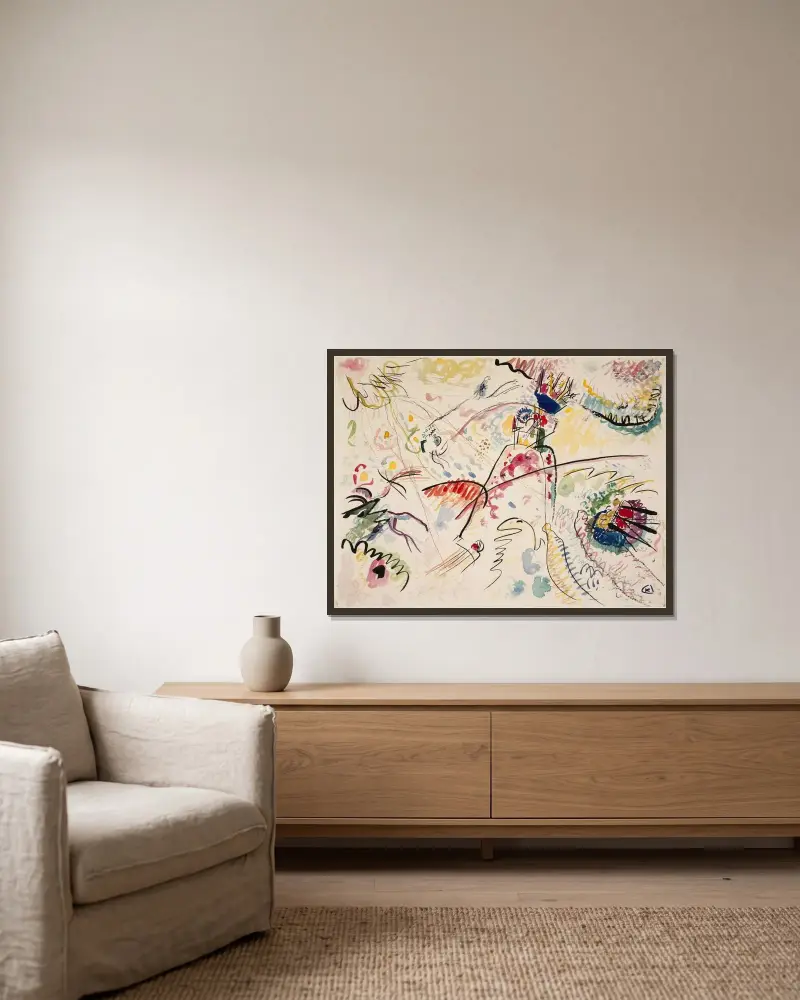 Study for Kleine Freuden av Wassily Kandinsky inramad på en vägg