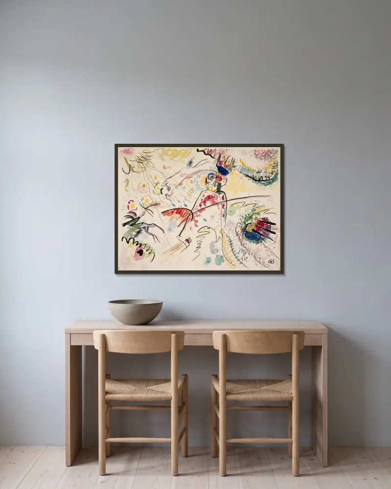 Study for Kleine Freuden av Wassily Kandinsky inramad på en vägg