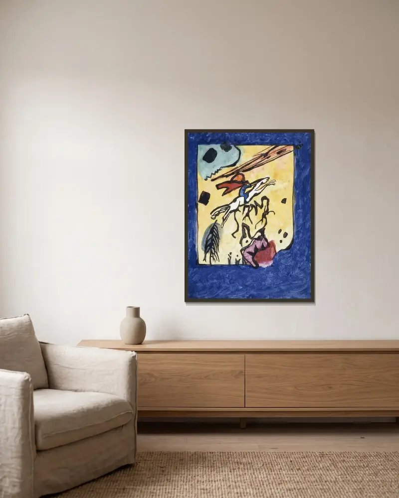 Studie für den Umschlag des Almanachs Der Blaue Reiter von Wassily Kandinsky gerahmt an einer Wand