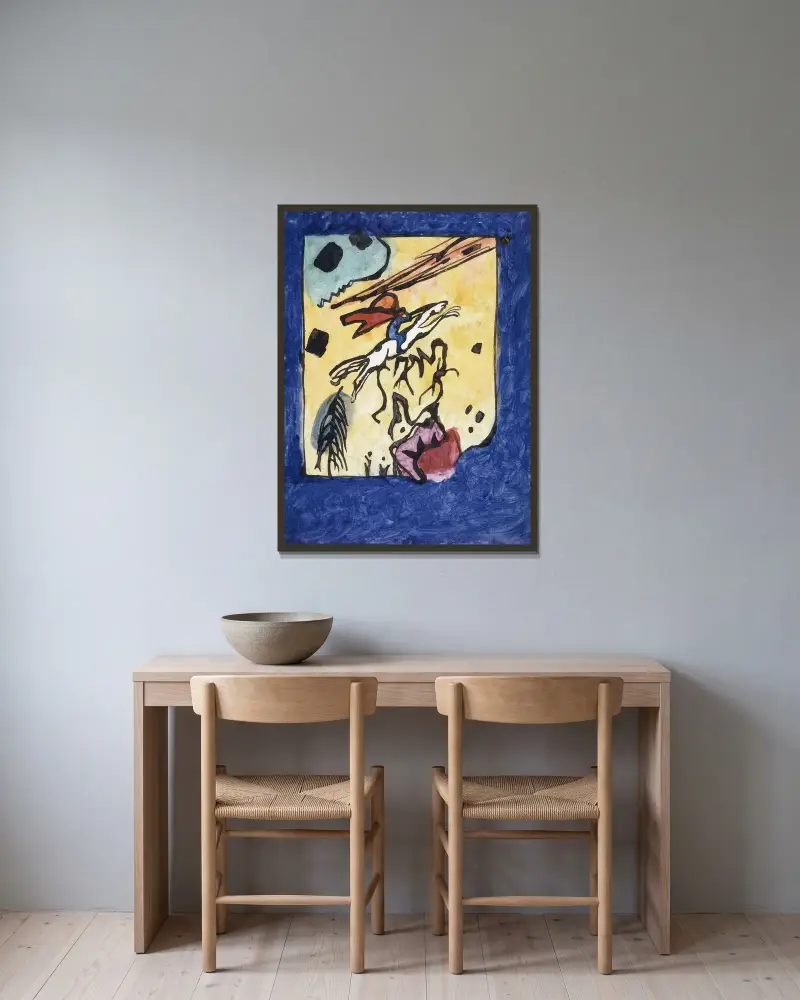 Studie für den Umschlag des Almanachs Der Blaue Reiter von Wassily Kandinsky gerahmt an einer Wand
