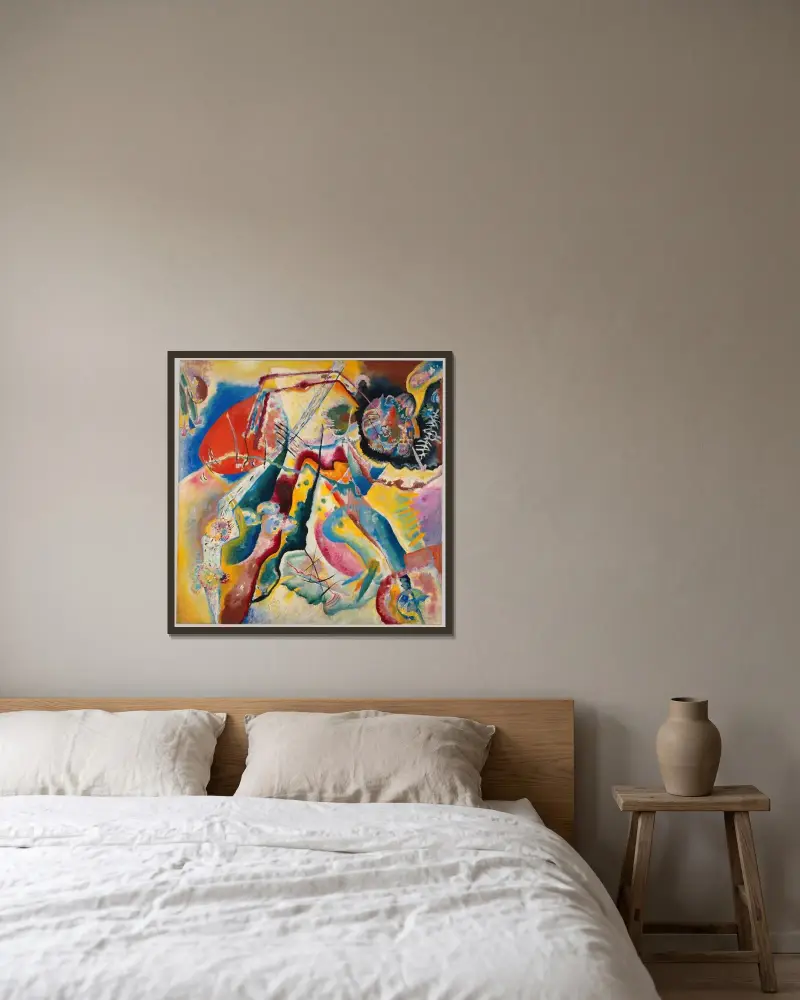 Tableau à la tache rouge av Wassily Kandinsky inramad på en vägg