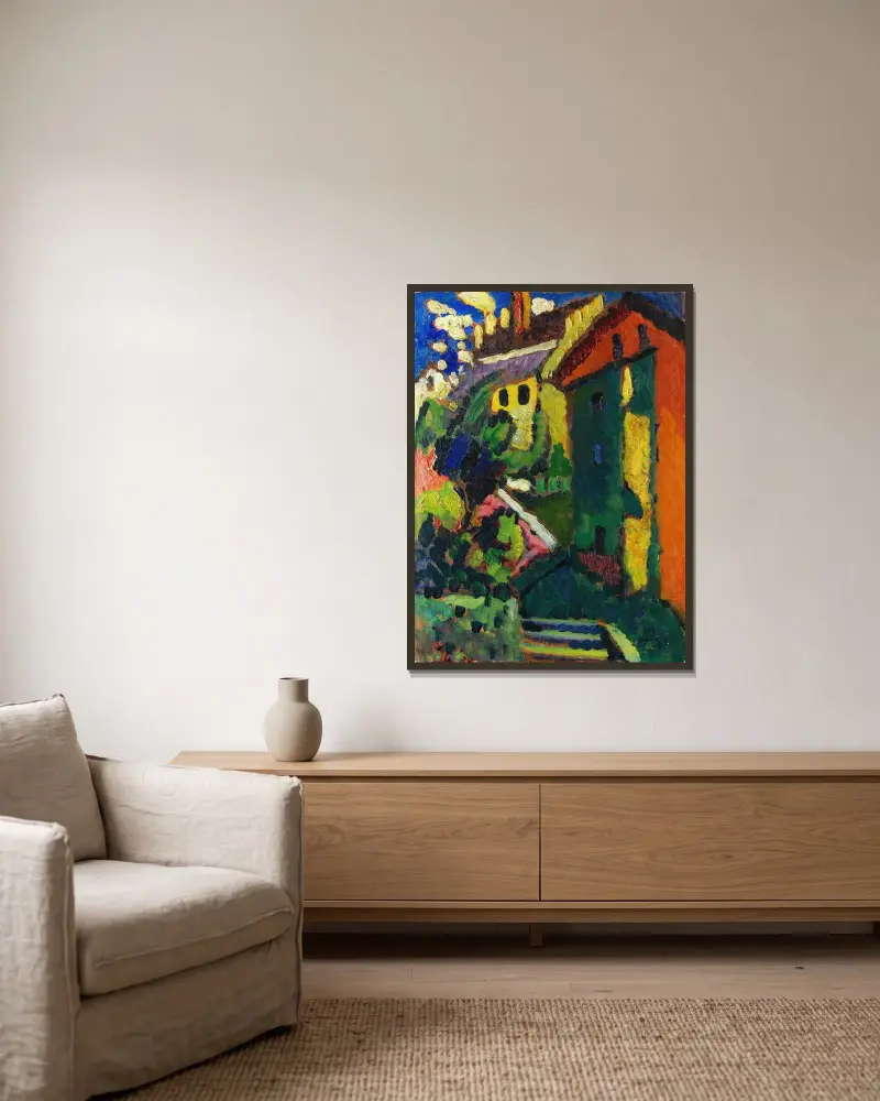 Trappa till slottet (Murnau) av Wassily Kandinsky inramad på en vägg