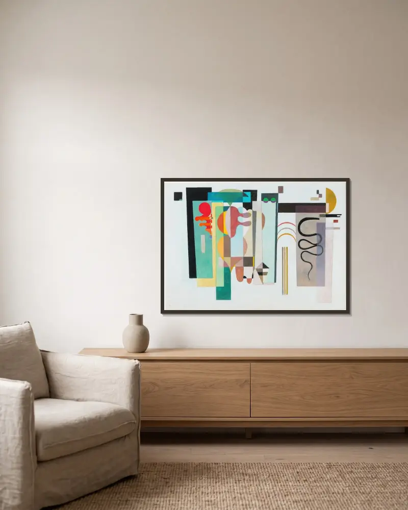 Two Green Points av Wassily Kandinsky inramad på en vägg