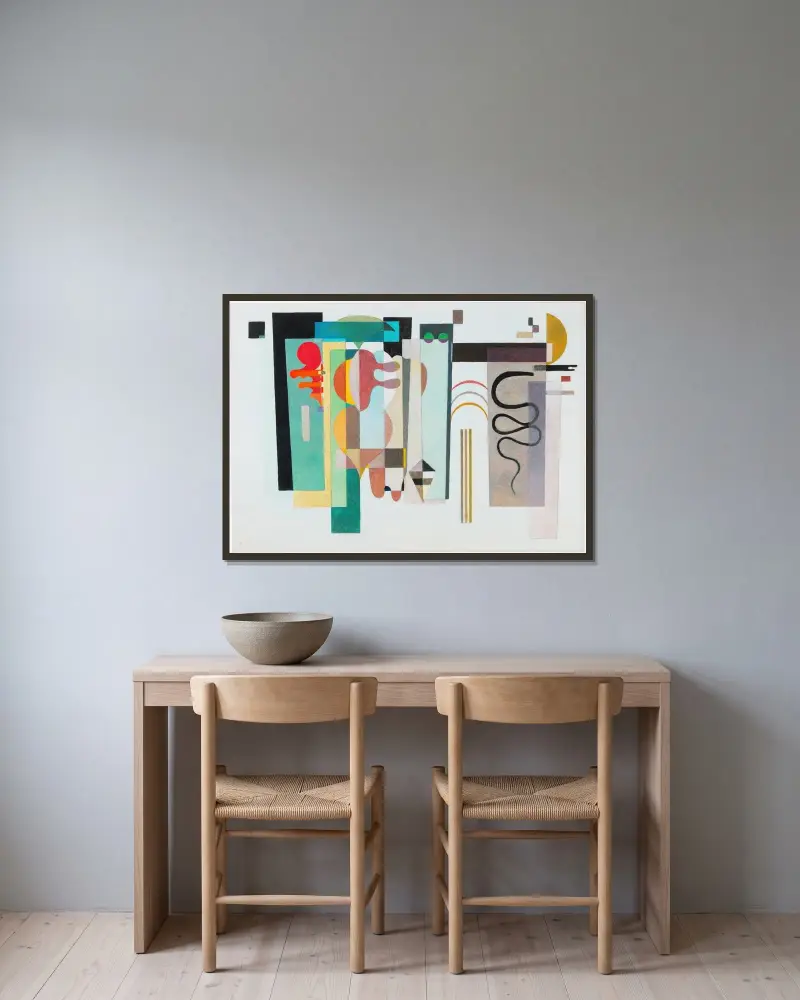 Two Green Points av Wassily Kandinsky inramad på en vägg