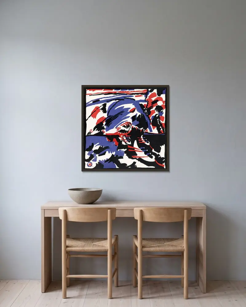 Två kvinnor i månskenslandskap av Wassily Kandinsky inramad på en vägg