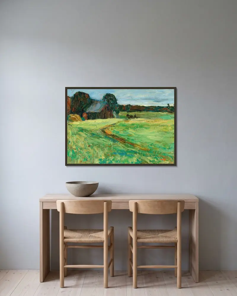 Vasilevskoë – Barn With Pony av Wassily Kandinsky inramad på en vägg
