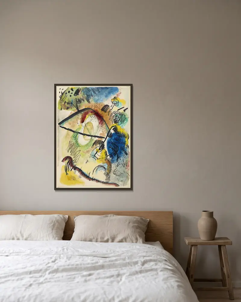 Watercolor IX (with black lines) av Wassily Kandinsky inramad på en vägg