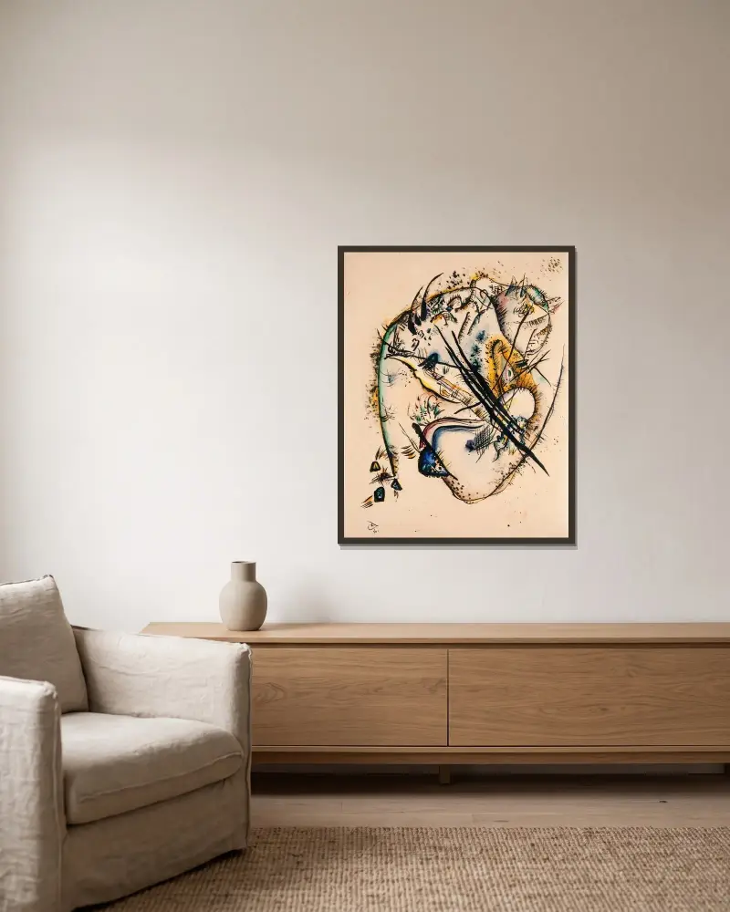 Watercolour with Seven Strokes av Wassily Kandinsky inramad på en vägg