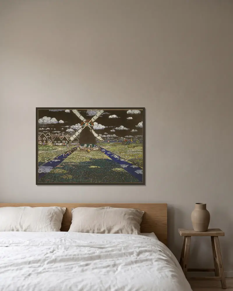 Windmühle in Holland von Wassily Kandinsky gerahmt an einer Wand