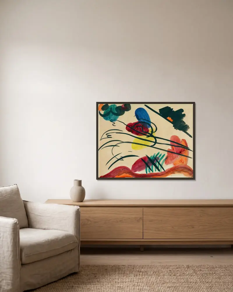 With three riders av Wassily Kandinsky inramad på en vägg