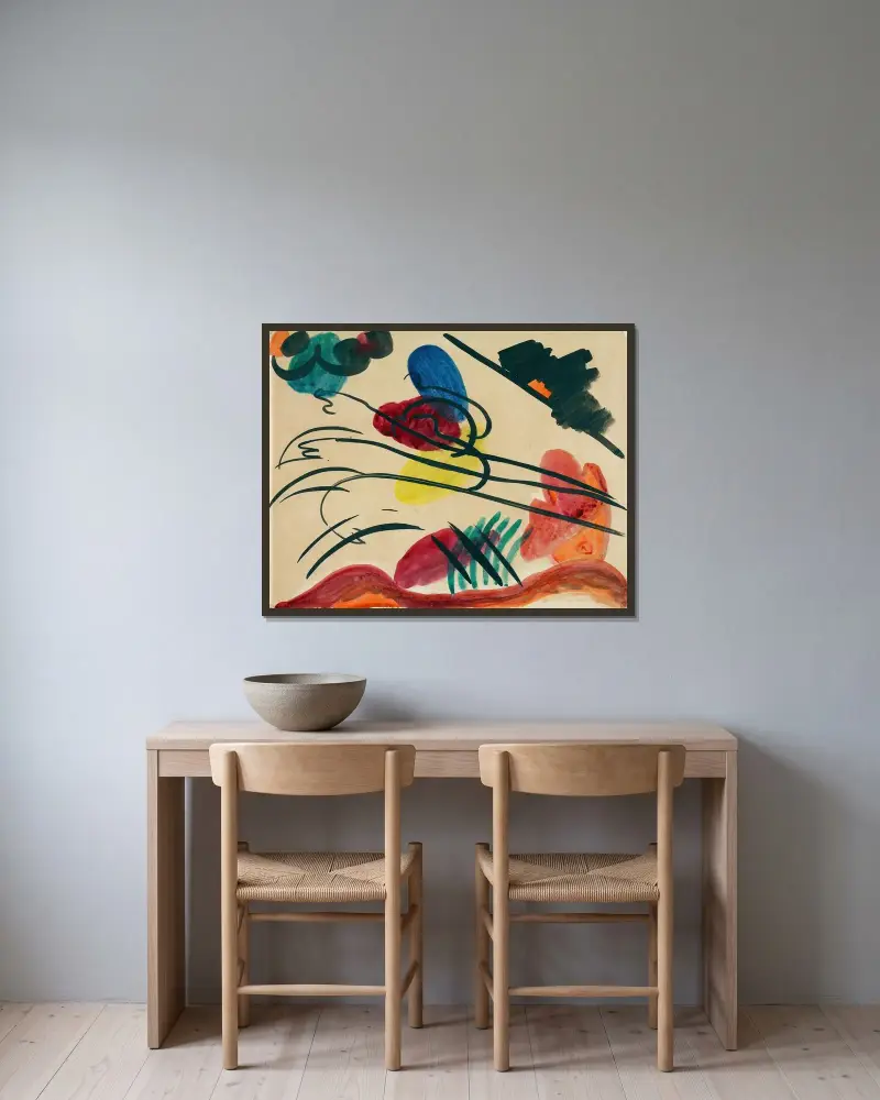 With three riders av Wassily Kandinsky inramad på en vägg