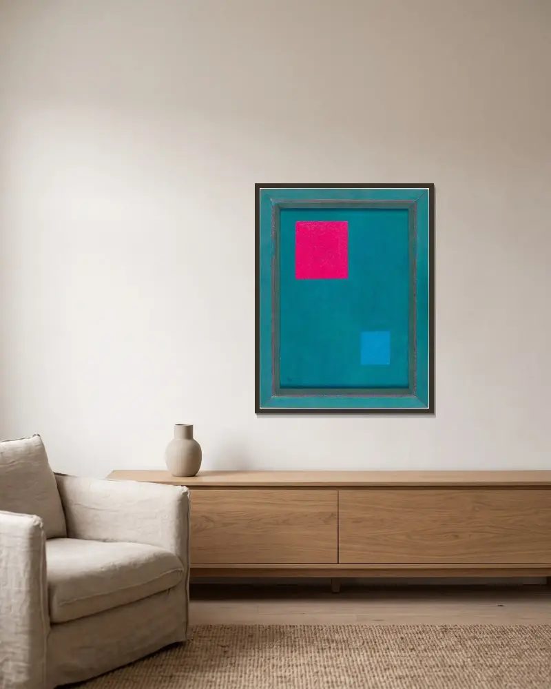 Zwei Quadrate (Two Squares) av Wassily Kandinsky inramad på en vägg