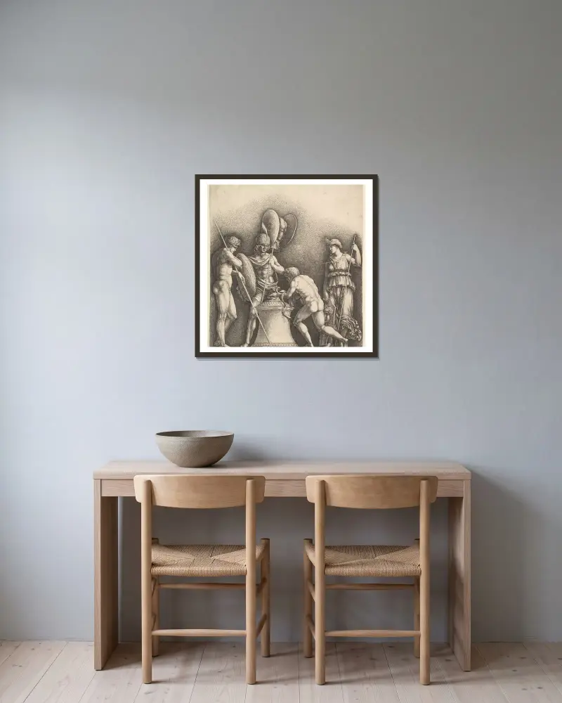 Four classical figures (pagan sacrifice) av Wenceslaus Hollar inramad på en vägg