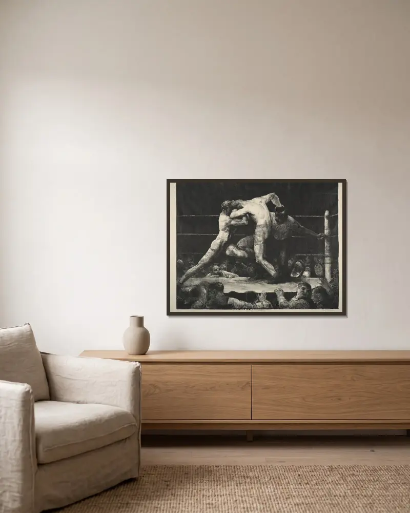 Jelen v Sharkeyho podniku, George Wesley Bellows v rámu na stěně