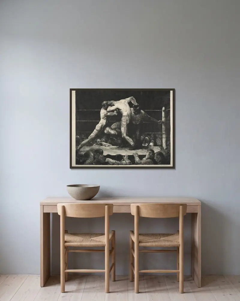 Jelen v Sharkeyho podniku, George Wesley Bellows v rámu na stěně