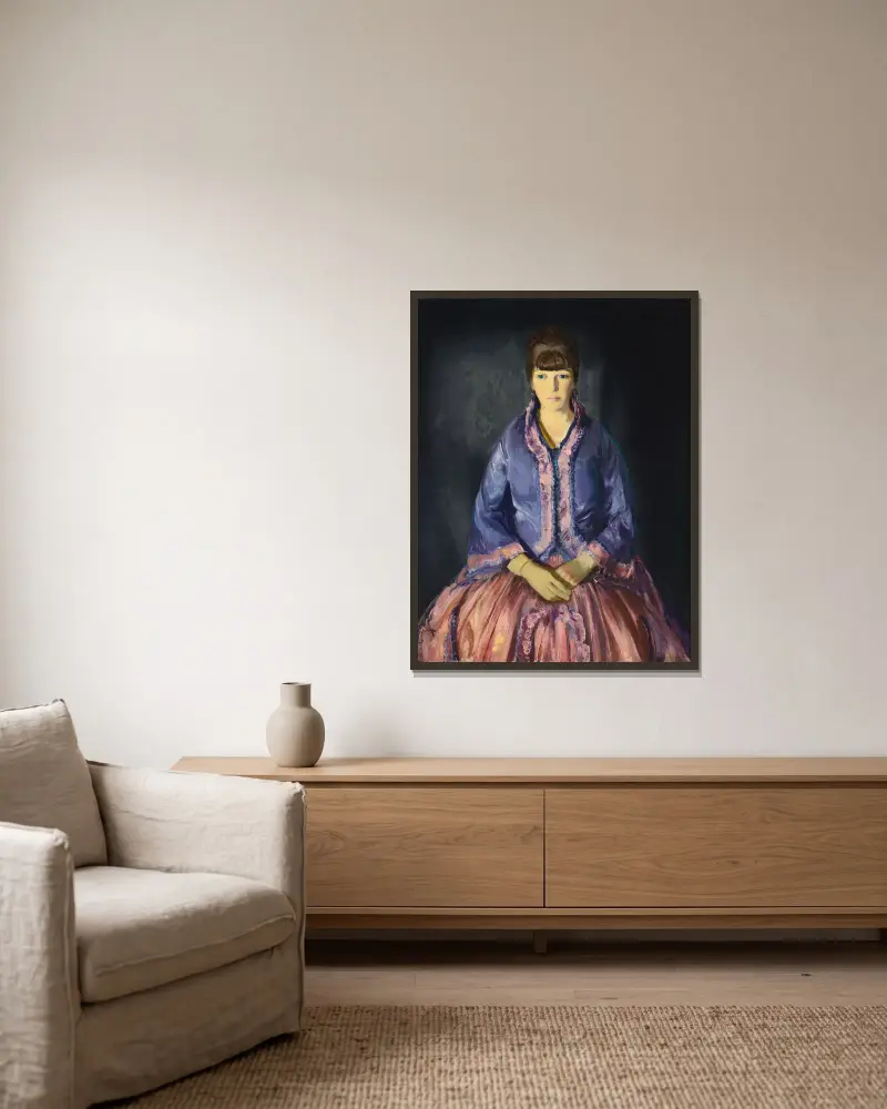 Emma i lila klänning av George Wesley Bellows inramad på en vägg