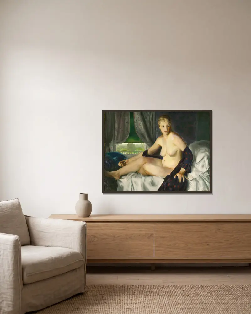 Akt s vějířem, George Wesley Bellows v rámu na stěně