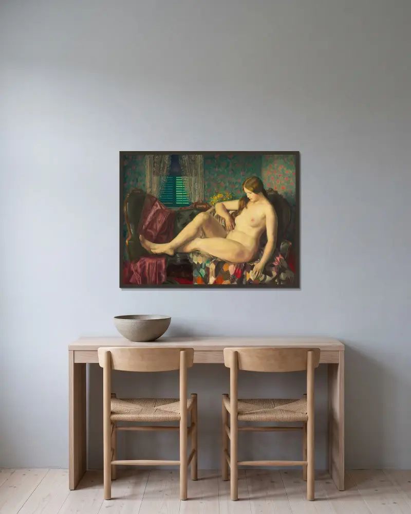 Akt s hexagonálním přehozem, George Wesley Bellows v rámu na stěně