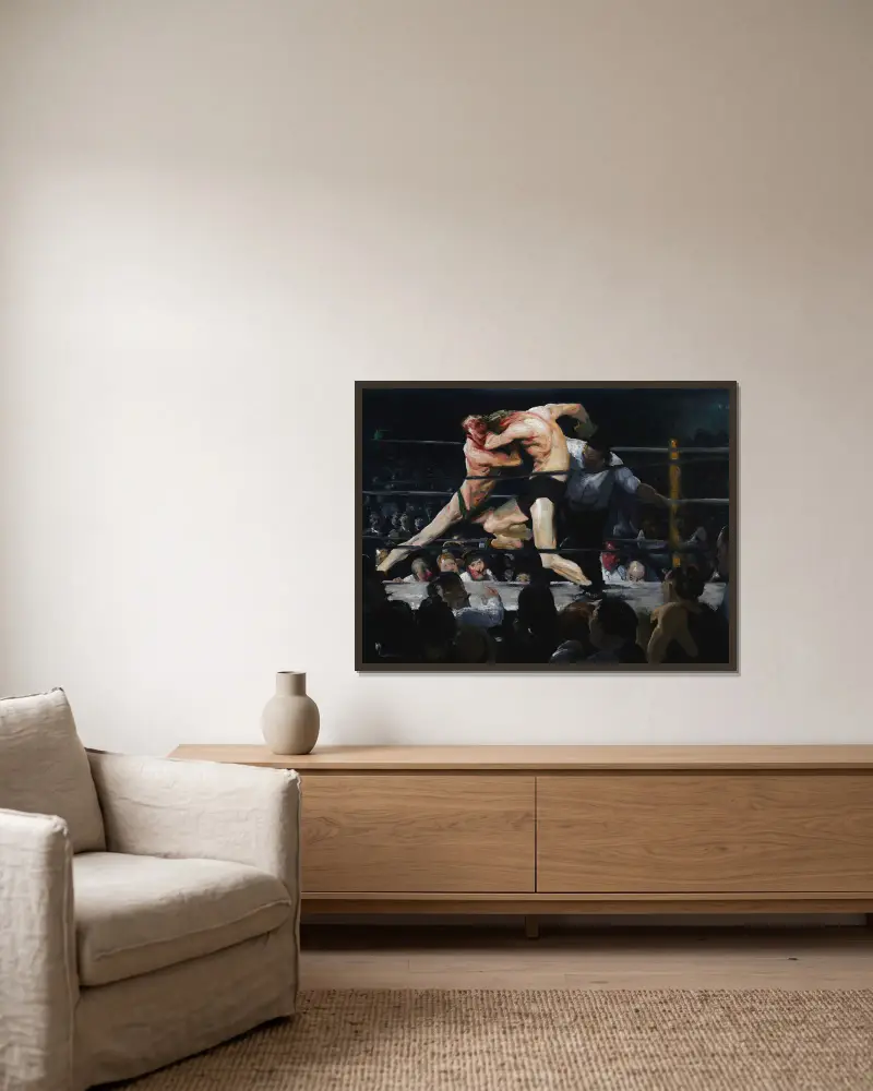 Býk v Sharkeyově, George Wesley Bellows v rámu na stěně