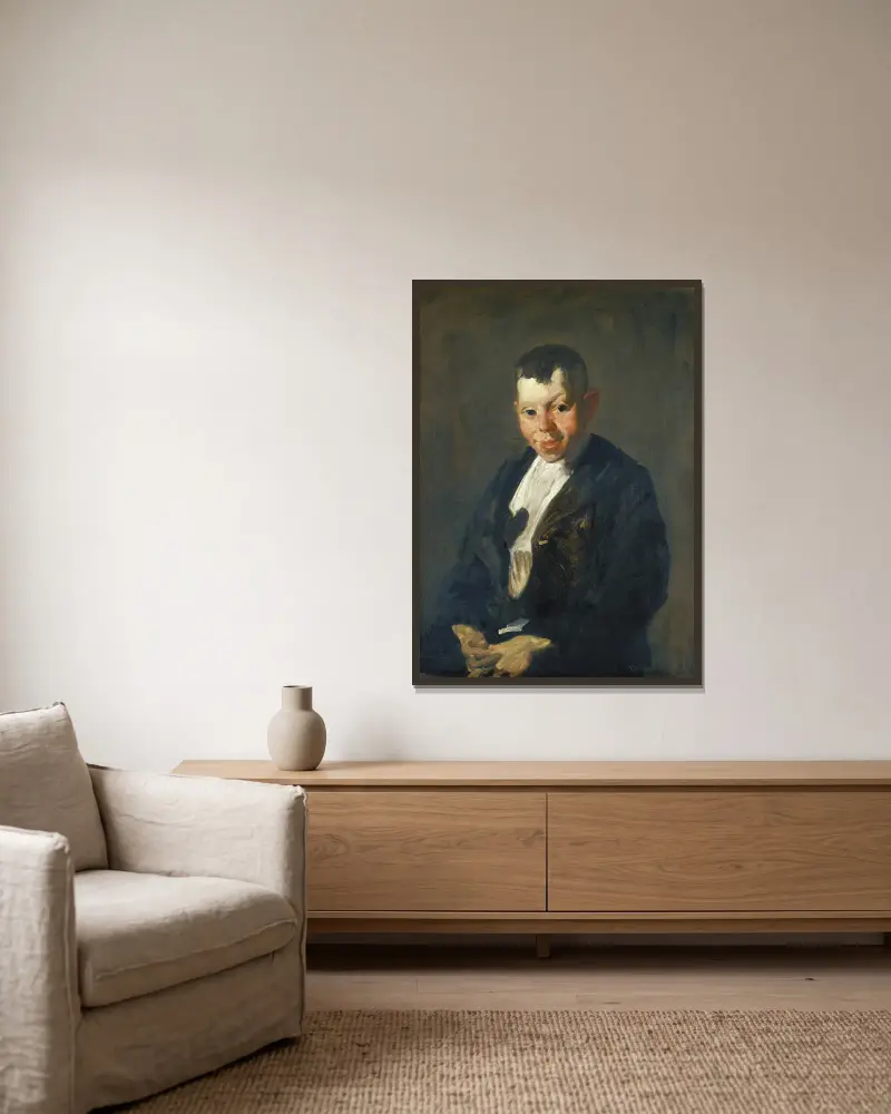Kluk s novinami, George Wesley Bellows v rámu na stěně