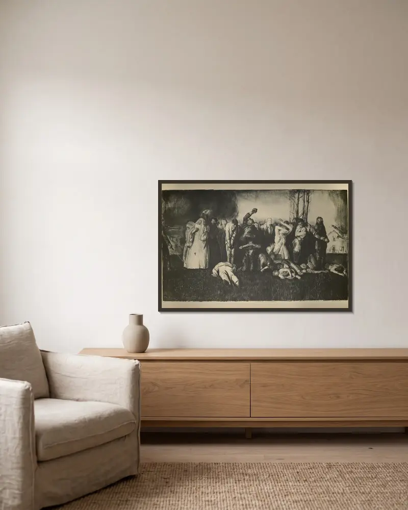 Masakr ve vesnici, George Wesley Bellows v rámu na stěně