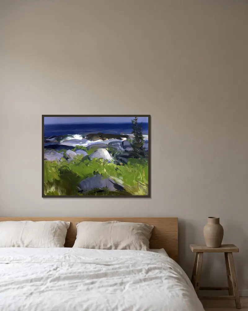 Vinrankbeklädd strand – Monhegan Island av George Wesley Bellows inramad på en vägg