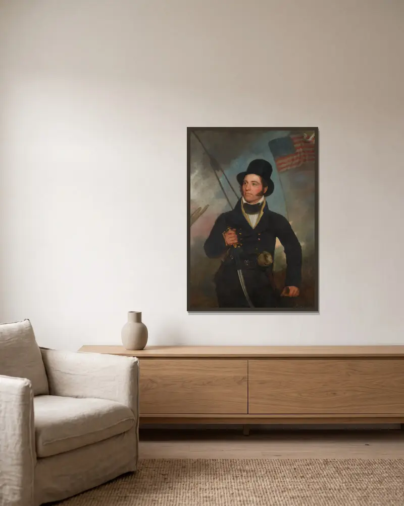 Porträt von Kapitän Samuel Chester Reid von John Wesley Jarvis gerahmt an einer Wand
