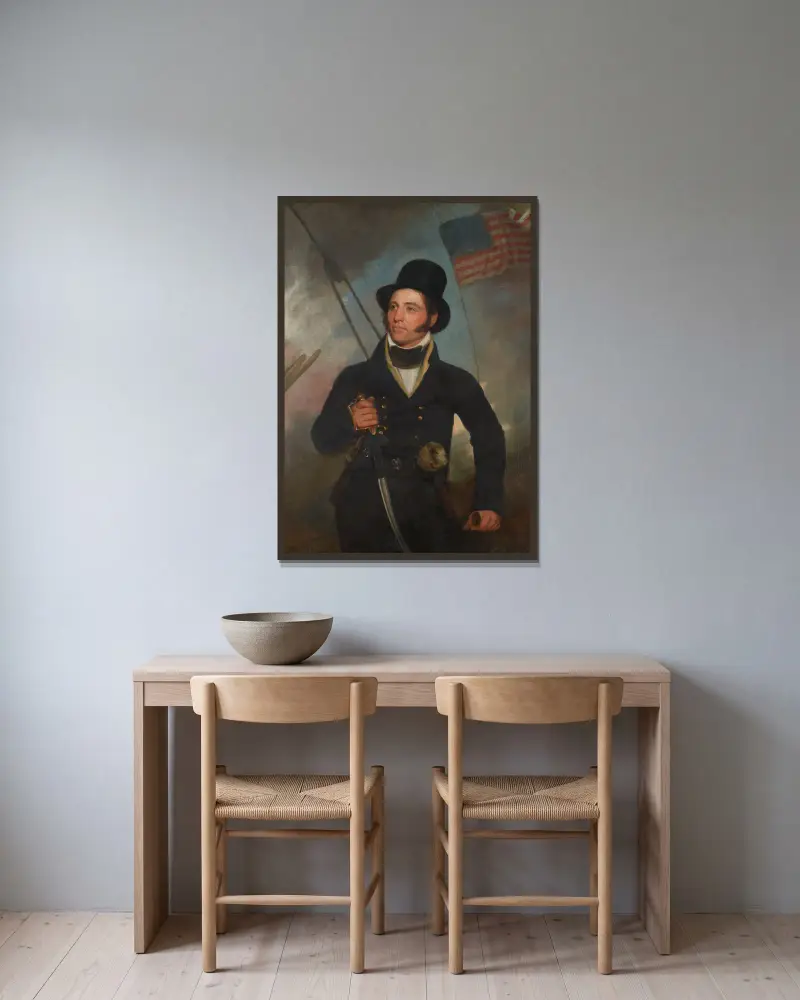 Porträt von Kapitän Samuel Chester Reid von John Wesley Jarvis gerahmt an einer Wand