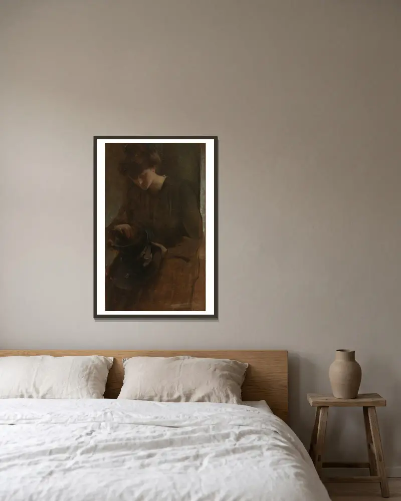 A Toiler av John White Alexander inramad på en vägg