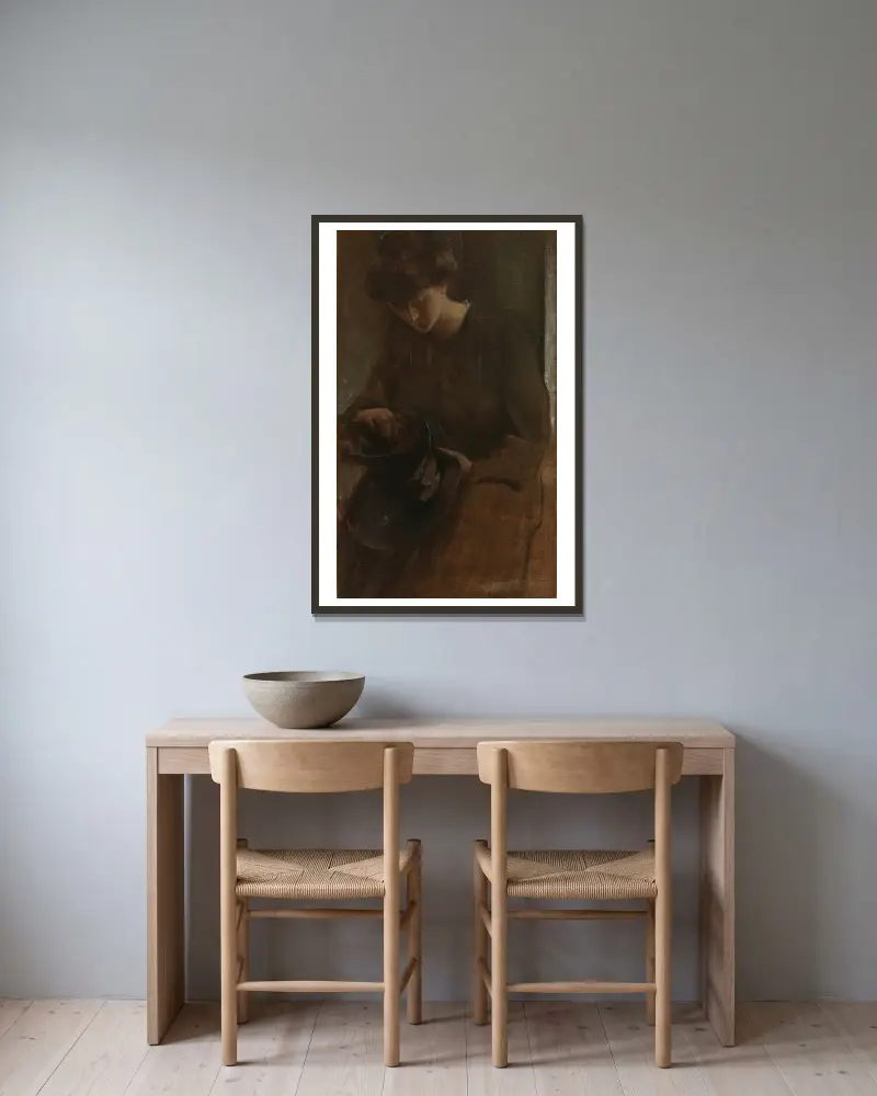 A Toiler av John White Alexander inramad på en vägg